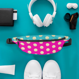 Trendy Modern Girly Pink Aqua Glittery Polka Dots  Bum Bags