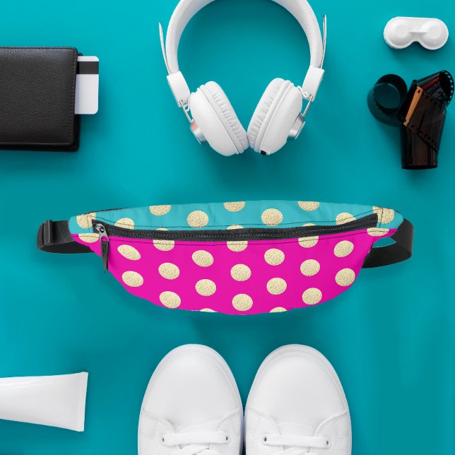 Trendy Modern Girly Pink Aqua Glittery Polka Dots  Bum Bags (Creator Uploaded)