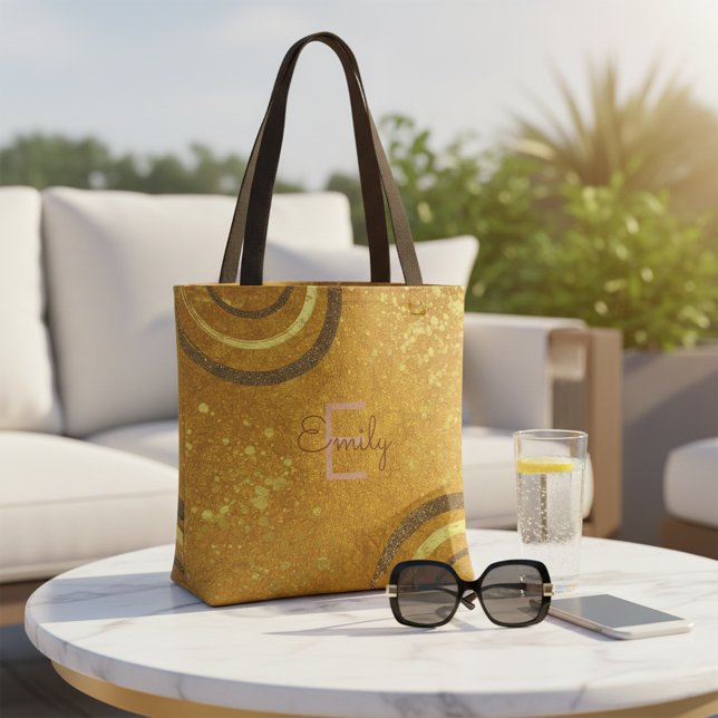 Trendy Modern Glam Chic Fancy Brown Gold Glitter  Tote Bag (Creator Uploaded)