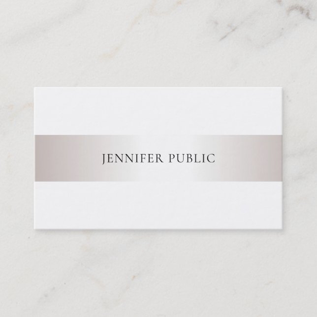 Trendy Modern Glamourous Faux Silver Plain Luxury Business Card (Front)
