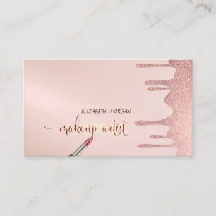Trendy Modern Glitter Drops, Lipstick, Makeup Business Card