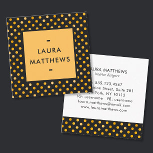 Trendy Modern Gold Black Dot Design Professional Square Business Card