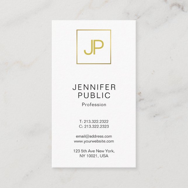 Trendy Modern Gold Monogrammed Elegant Plain Business Card (Front)