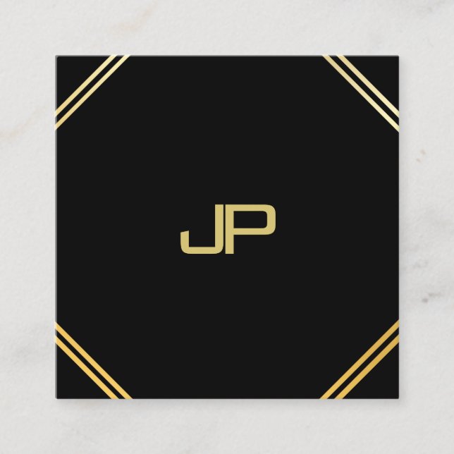 Trendy Modern Gold Monogrammed Elegant Template Square Business Card (Front)