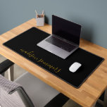 Trendy Modern Gold Script Name On Black Desk Mat<br><div class="desc">Personalise this modern black desk mat with your name in a modern gold script. A perfect back to school gift for a student. Pretty flowing handwritten style script type.</div>