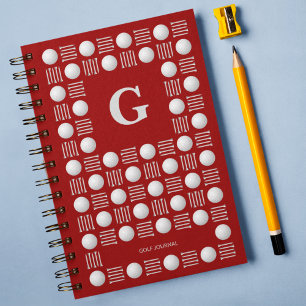 Trendy Modern Golf Ball & Tee Monogram Red Notebook