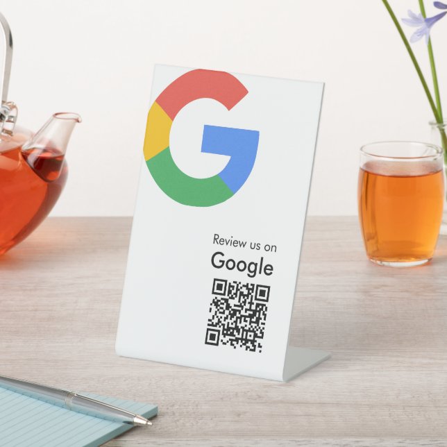 Trendy Modern Google Review QR Code Pedestal Sign (In SItu)