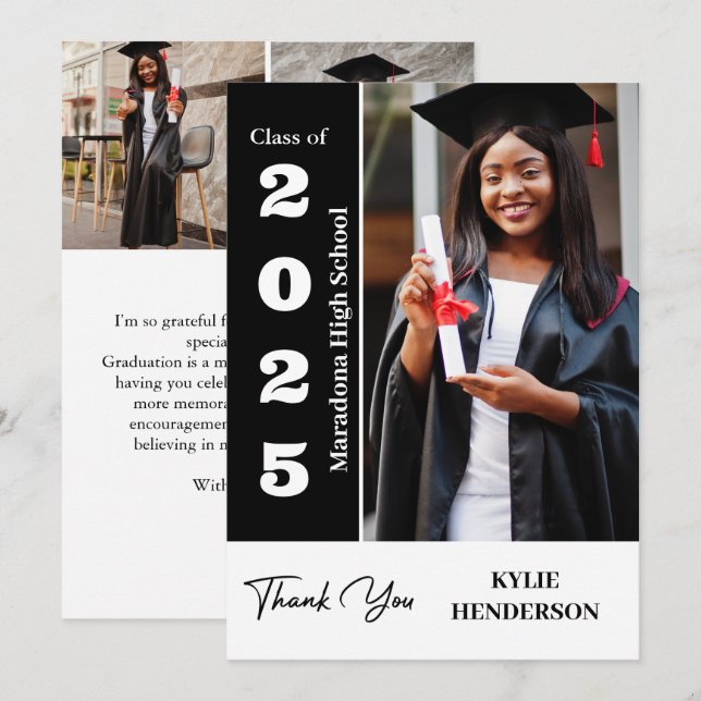 Trendy Modern Graduation Photo Thank You Card (Front/Back)