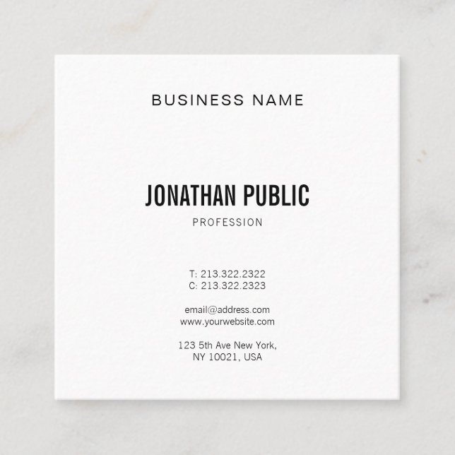 Trendy Modern Graphic Elegant Minimalistic Plain Square Business Card (Front)