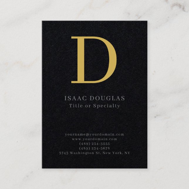 Trendy modern gray black gold bold monogram business card (Front)