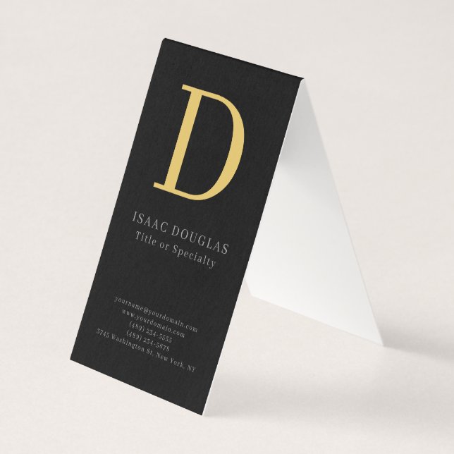 Trendy modern gray black gold bold monogram business card (Front)