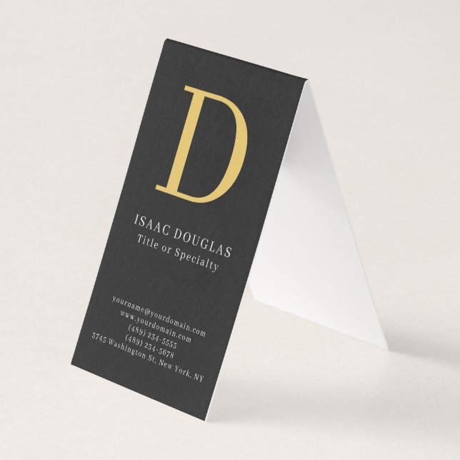 Trendy modern gray black gold bold monogram business card (Front)