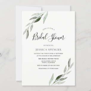 Trendy Modern Green Leaf Bridal Shower Invite