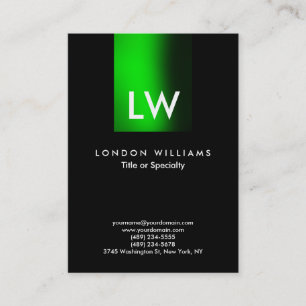 Trendy Modern Green Stripe Monogram Black Business Card