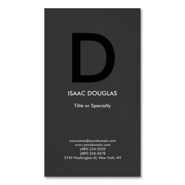 Trendy modern grey black bold monogram 	Magnetic business card (Front Vertical)