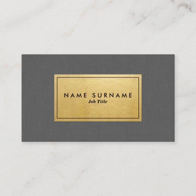 Trendy Modern Grey Linen Elegant Gold Minimalist Business Card (Front)