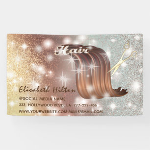 Trendy modern hair logo sparkling glittery banner