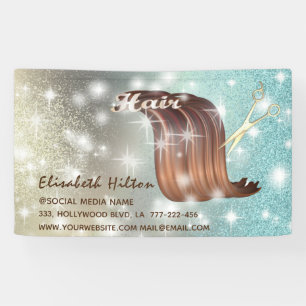 Trendy modern hair logo sparkling glittery banner