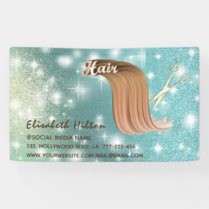 Trendy modern hair logo sparkling glittery banner