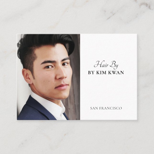 Trendy Modern Hair Stylist Photo Business Card (Front)