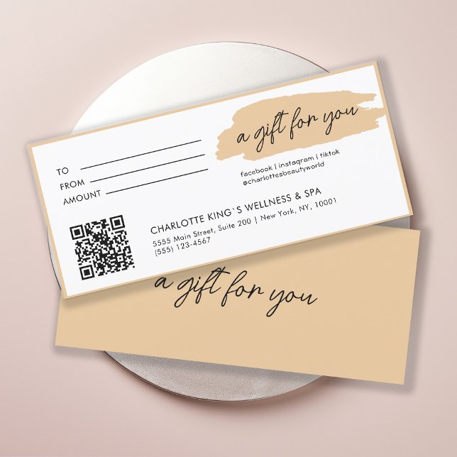 Trendy, modern, handwriting, with qr-code, beige (Personalized, trendy, modern, handwriting, with qr-code, beige gift certificate.)