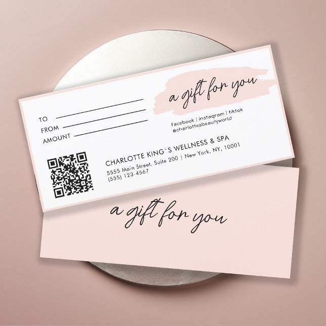 Trendy, modern, handwriting, with qr-code, pink (Personalized, trendy, modern, handwriting, with qr-code, pink gift certificate.)