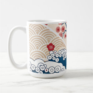 Trendy Modern Japanese Wave & Sakura Pattern Coffee Mug