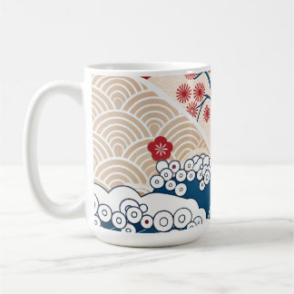 Trendy Modern Japanese Wave & Sakura Pattern Coffee Mug
