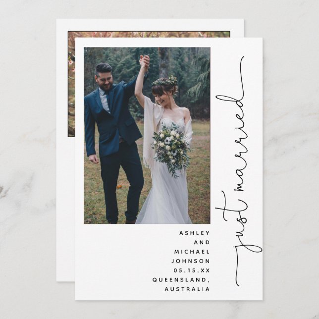 Trendy Modern Just Married Reception Only 2 Photo  Invitation (Front/Back)