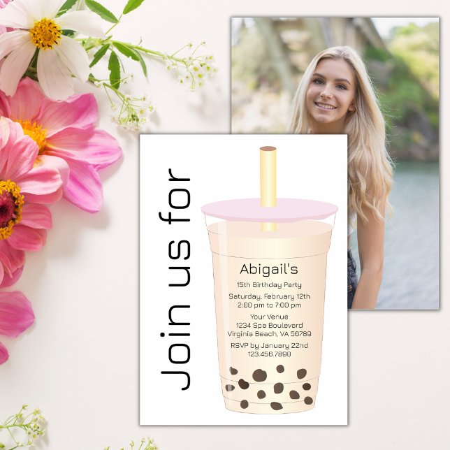Trendy Modern Light Cream Milk Boba Tea Birthday Invitation (Creator Uploaded)