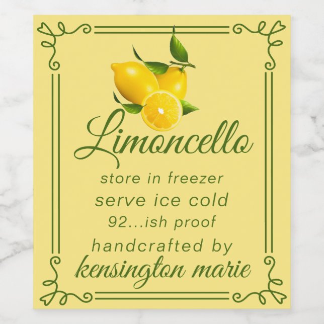 Trendy Modern Limoncello Label For A Tall Bottle | (Single Label)