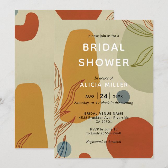 Trendy Modern Line Abstract Protea Botanical Invitation (Front/Back)