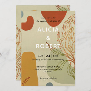 Trendy Modern Line Abstract Protea Botanical Invitation