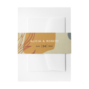 Trendy Modern Line Abstract Protea Botanical Invitation Belly Band