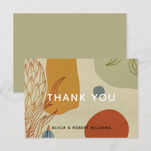 Trendy Modern Line Abstract Protea Botanical Thank You Card (Front/Back)