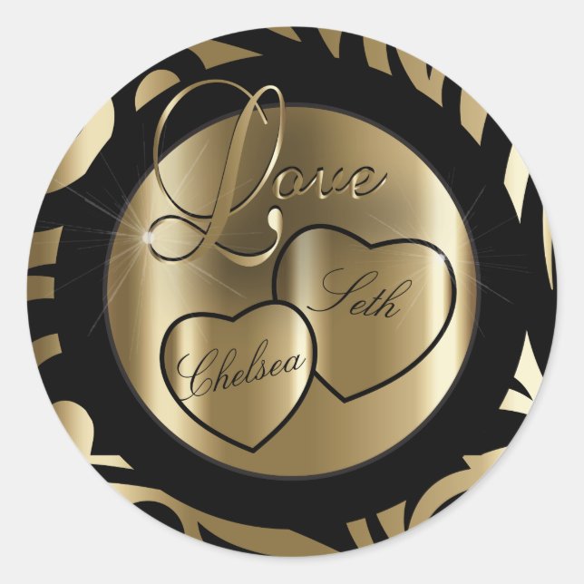Trendy Modern Love | Gold and Black  | Personalise Classic Round Sticker (Front)