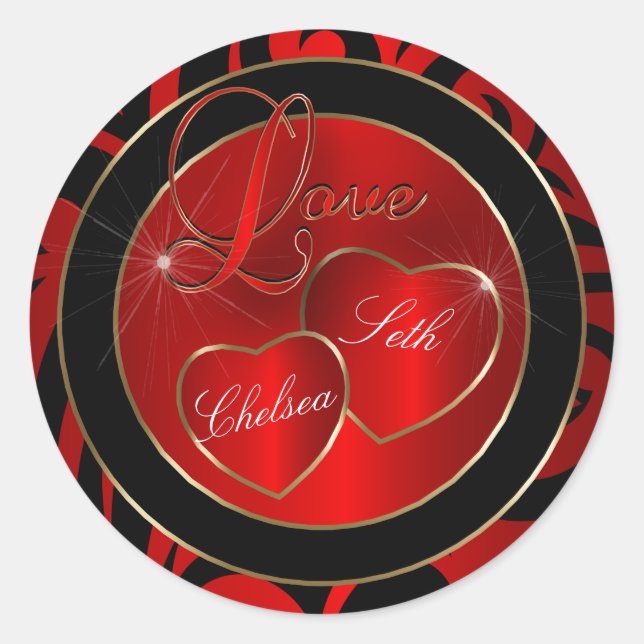 Trendy Modern Lovein Red | Personalise Classic Round Sticker (Front)