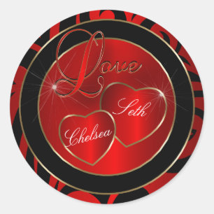 Trendy Modern Lovein Red   Personalise Classic Round Sticker