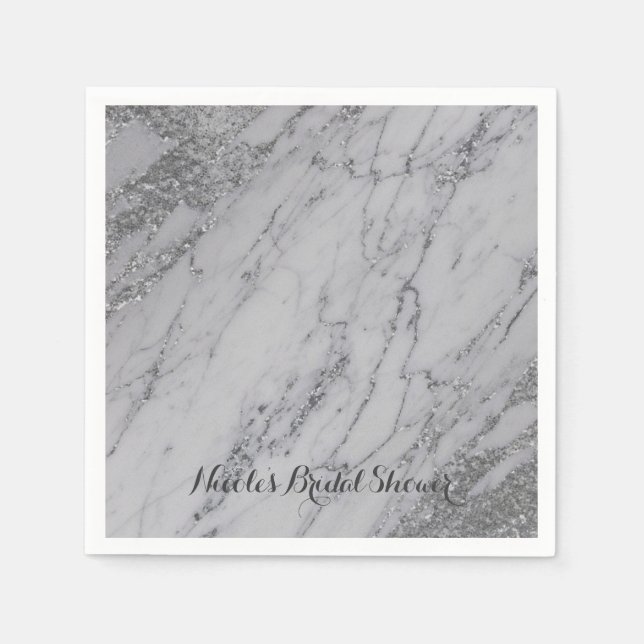 Trendy Modern Marble Silver Glam Wedding Party Napkin (Front)