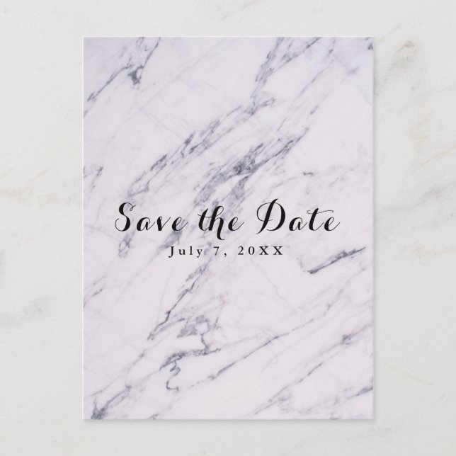 Trendy Modern Marble Wedding Save the Date Announcement Postcard (Front)