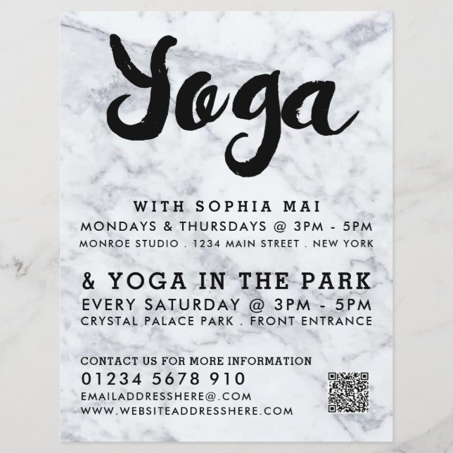 Trendy Modern Marble Yoga Class Advertising Flyer (Front)