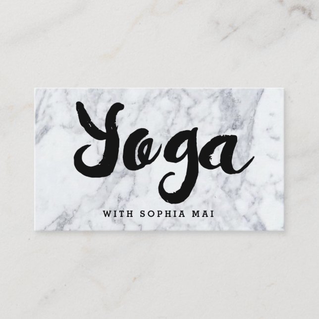 Trendy Modern Marble Yoga Instructor Business Card (Front)