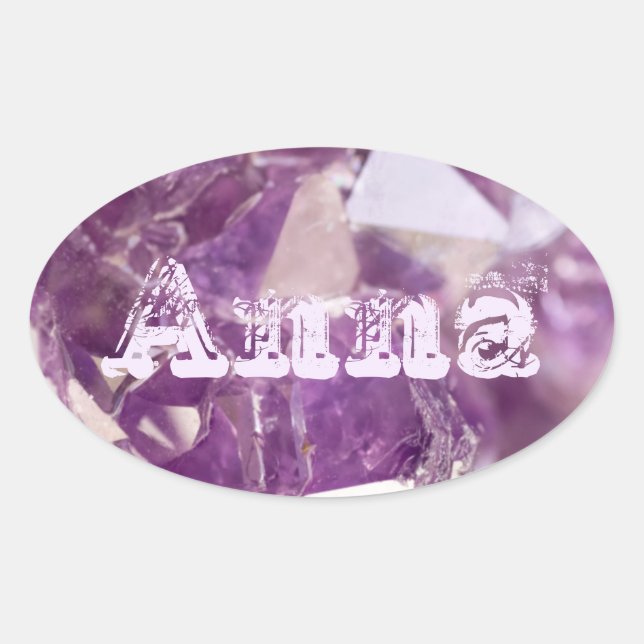 Trendy Modern Mauve Purple Amethyst Name Template Oval Sticker (Front)