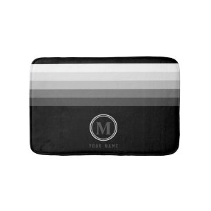Trendy Modern Minimal Grey Bar Monogram Bath Mat