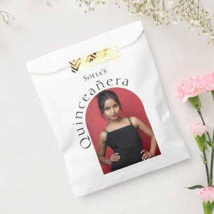 Trendy Modern Minimalist Arched Photo Quinceanera  Favour Bags