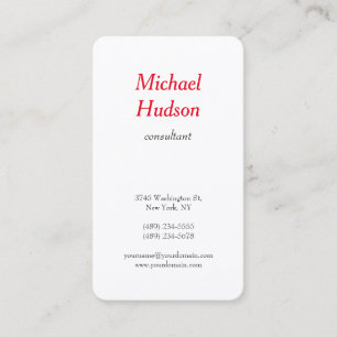Trendy Modern Minimalist Professional Red White Business Card