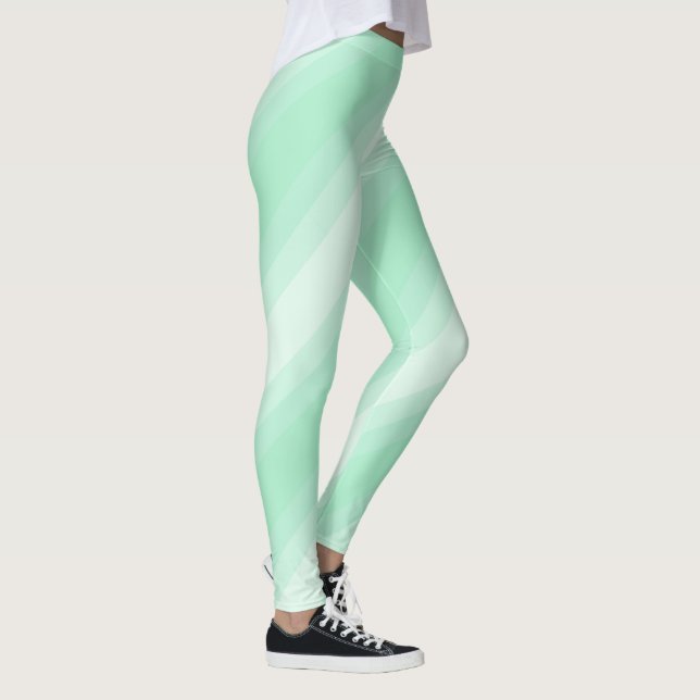 Trendy Modern Mint Green White Stripes Template Leggings (Right)