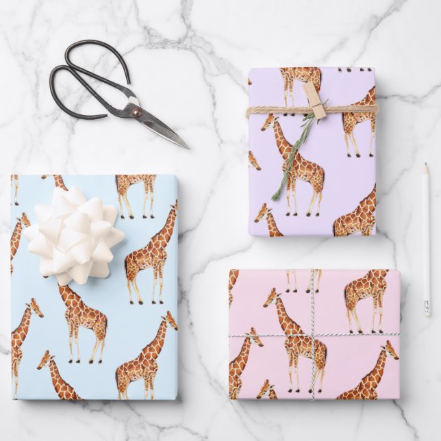 Trendy Modern Modern Safari Jungle Animals Giraffe Wrapping Paper Sheet (Front)