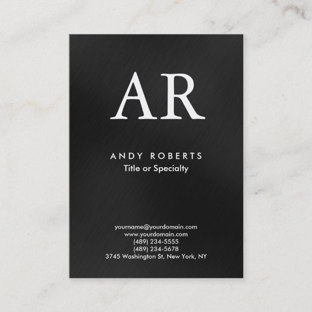 Trendy Modern Monogram Dark Grey Black Business Card (Front)