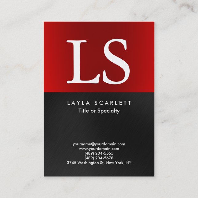 Trendy Modern Monogram Dark Grey Red Business Card (Front)